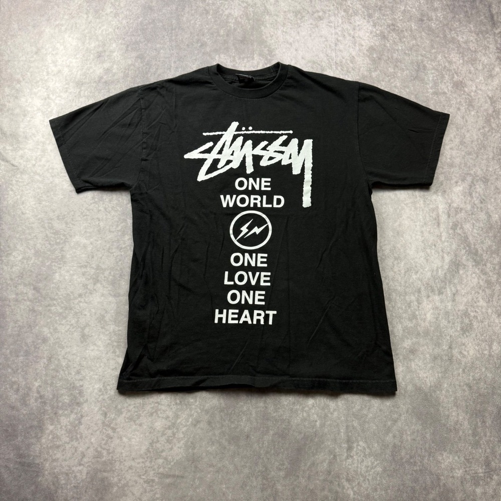 Stussy x Fragment Design One World One Love One Heart Black T-Shirt Medium